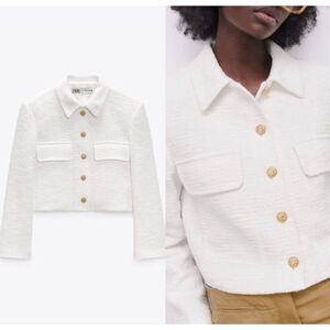 Zara White Tweed Crop Blazer XS $119
